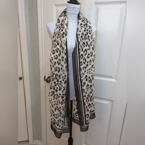Talbots Cotton Silk Leopard Print Rectangle Long Scarf Black Taupe Tan 72"x 26"